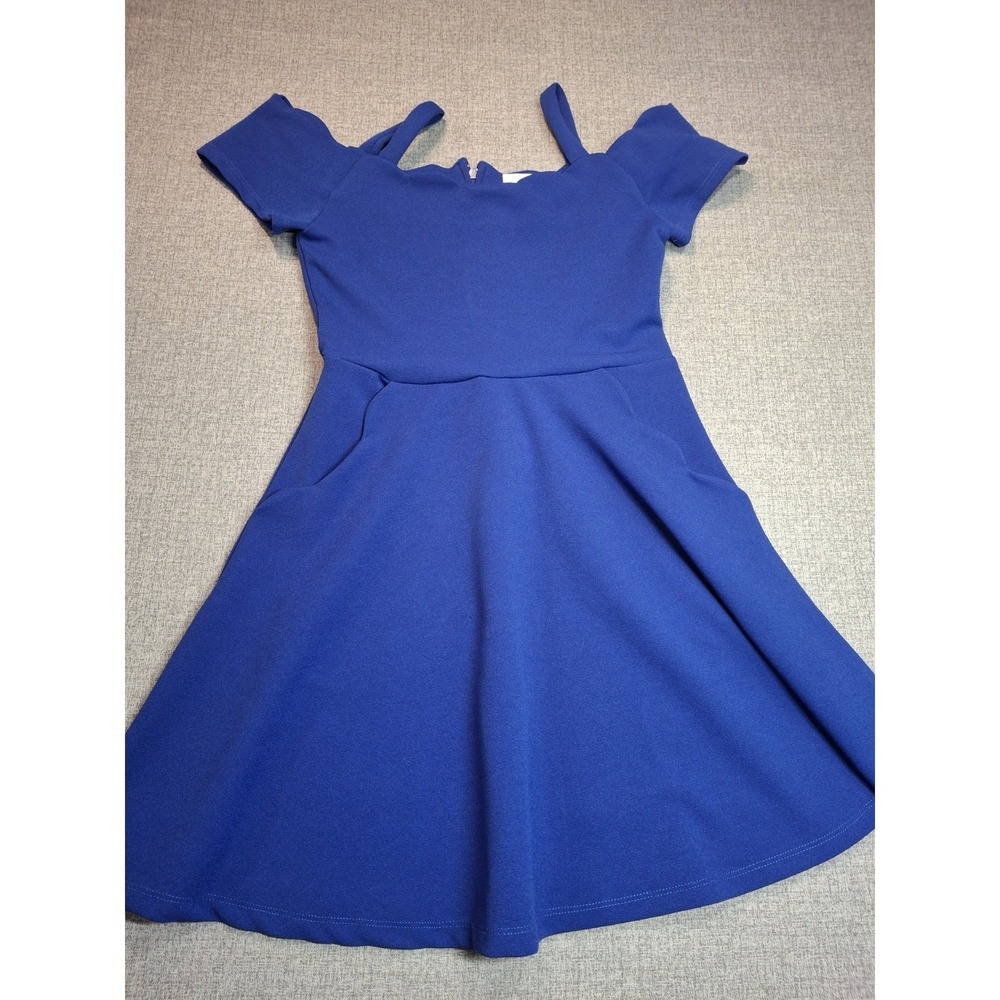 Rare Editions Blue Cold Shoulder Scalloped Top Dress With Pockets Size 8